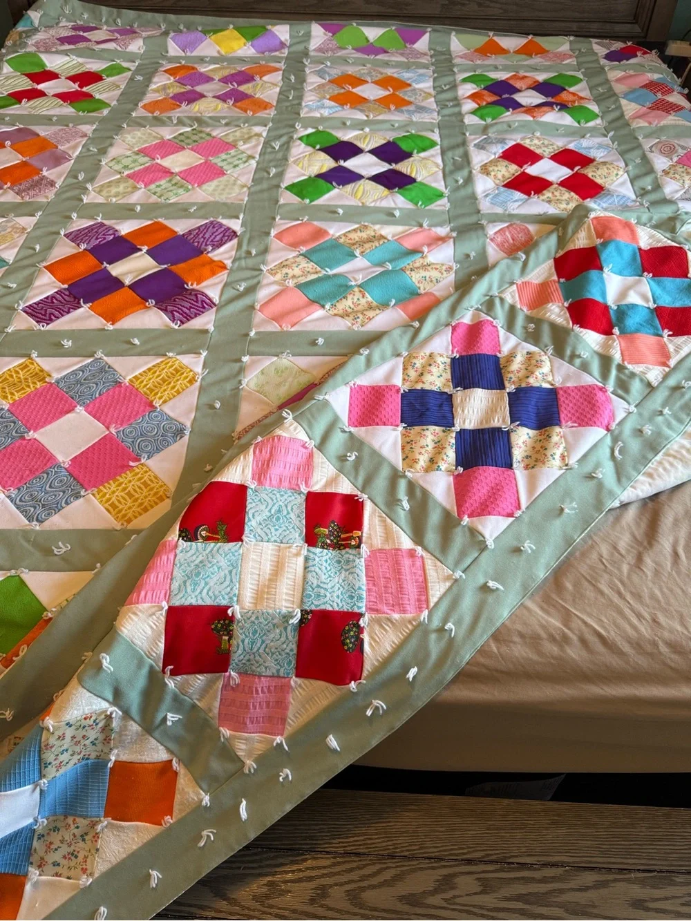 Handmade Vintage Multicolor Patchwork Quilt